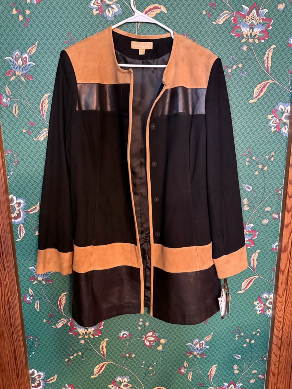 Katherine Kelly Leather & Goat Suede Colorblock Coat- $599 retail!!!! NWT!
